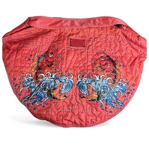 NEW! Vintage Ed Hardy Josephine Coral Koi Fish Quilted Bag NWT